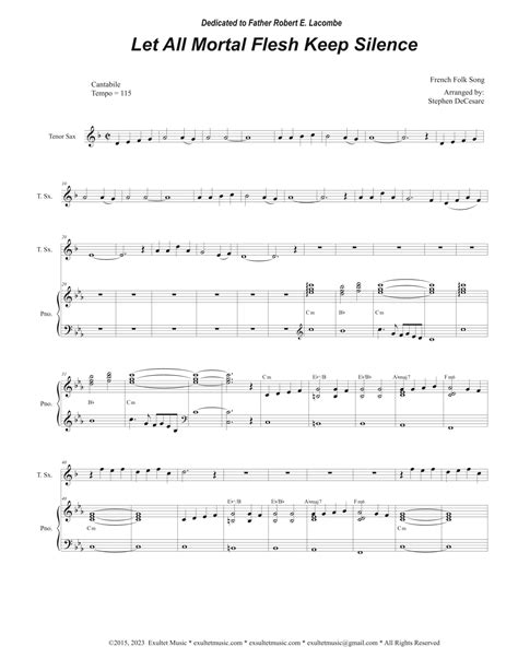 Let All Mortal Flesh Keep Silence Tenor Saxophone And Piano Arr