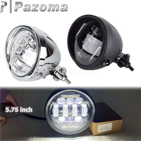 Motorcycle Led Headlight Angel Eye Hi Lo Retro Head Light Assembly