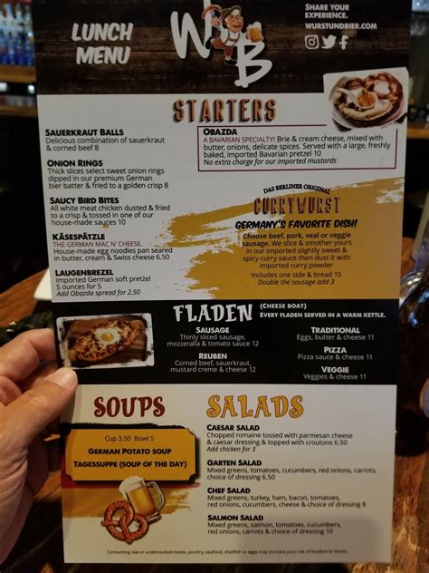 Menu at Wurst und Bier pub & bar, Columbus