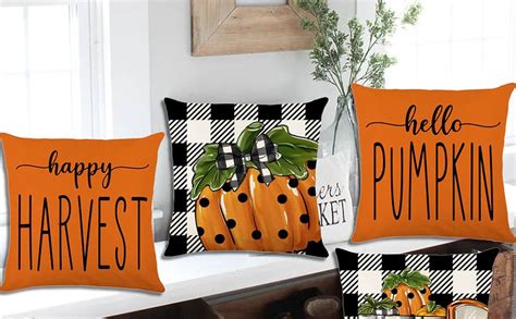 Amazon GAONINI Fall Pillow Covers 18x18 Set Of 4 Hello Pumpkin