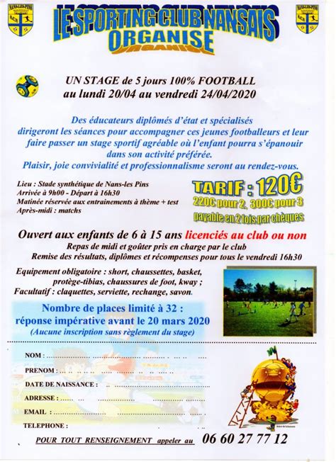 Stage Foot Avril Sc Nansais Club De Football De Nans Les Pins