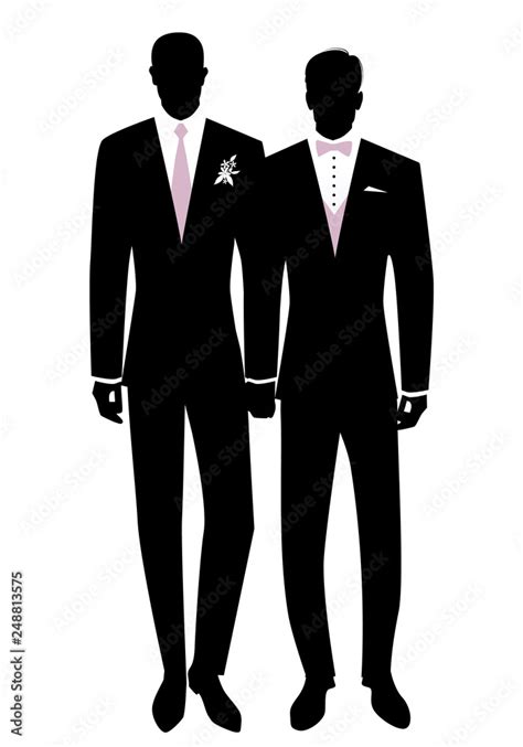 Queer Wedding Gay Groom Couple Newlyweds Silhouette Couple Of Men