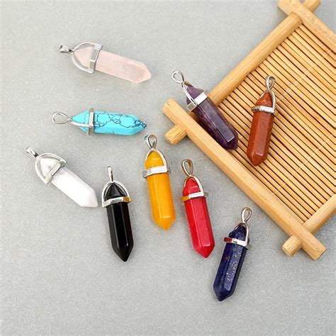 10PCS Hexagonal Column Necklaces Natural Crystal Pendants Bullet Quartz