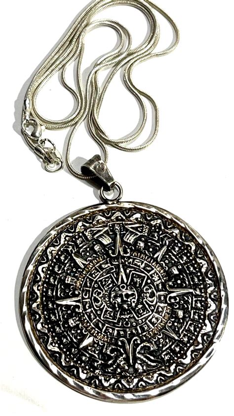 Vintage Sterling Mexico Aztec Sun Face Pendant Gem