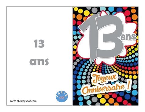 Carte Gratuite à Imprimer Carte Anniversaire 13 Ans à Imprimer