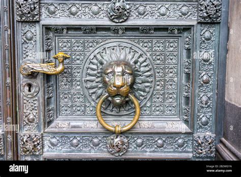 Lion Door Knocker On A Door At Cologne Cathedral Cathedral Church Of