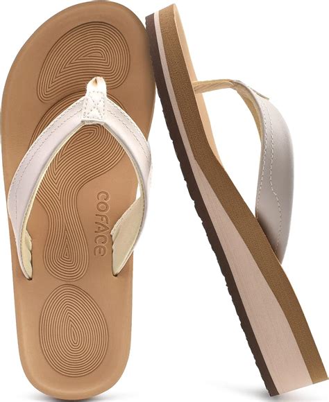 COFACE Leather Flip Flops For Women With Comfortable Arch Support