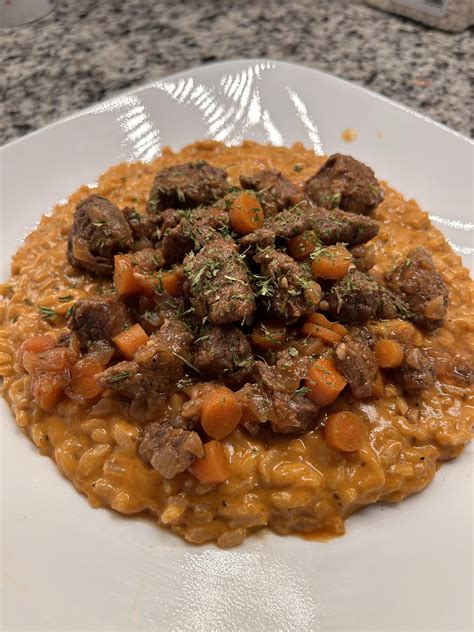 Braised Stew Beef Over Risotto R Tonightsdinner