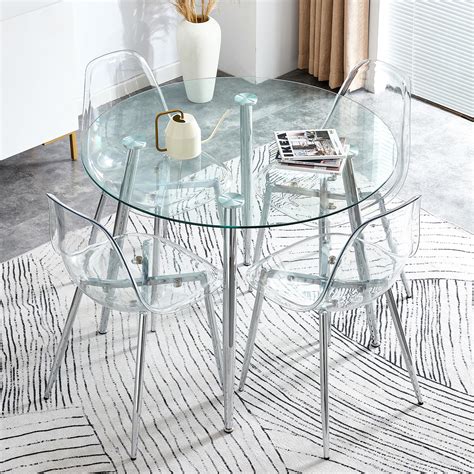 Amazon Deolme Modern Dining Table Set Round Glass Table And