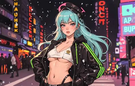 Cleavage Long Hair City Lights Street Digital Art Big Boobs