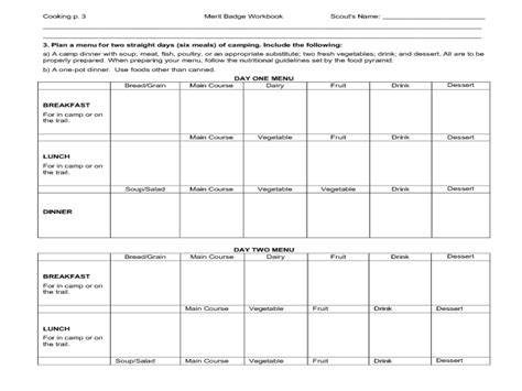 Bsa Cooking Merit Badge Lesson Plans & Worksheets