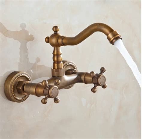 Wall Mounted Antique Brass Faucets Kitchen Sink Swivel Faucet Bathroom Basin Faucet Sink Mixer