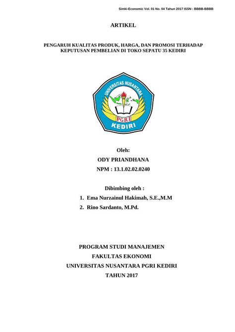 Pdf Artikel Universitas Nusantara Pgri Kedirisimki Unpkediri Ac Id