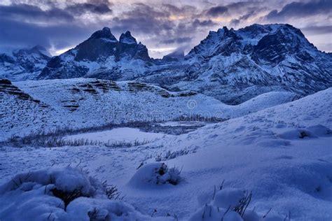 Winter Lanscape from Patagonia Moutains with Snow. Lago Nordenskjold ...