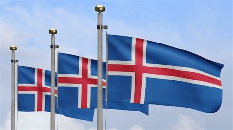 Premium Photo D Icelandic Flag Waving On Wind With Blue Sky And