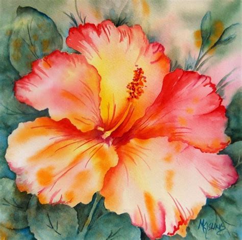 Red Hibiscus Flower Art Painting Watercolor Flowers Flower Painting