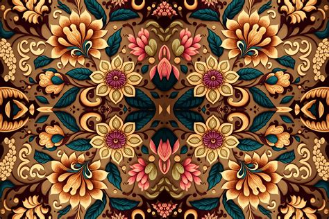 Ethnic Floral Seamless Pattern Golden Background Abstract Traditional