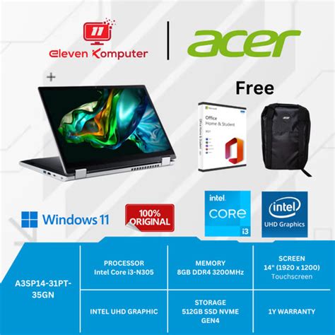 Jual Acer Aspire 3 Spin A3SP14 31PT 35GN I3 N305 8GB 512GB SSD 14