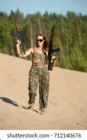 Стоковая фотография Armed Soldier Pretty Naked Woman Rifle Shutterstock