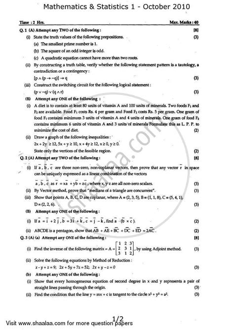 Mathematics And Statistics 1 2009 2010 Hsc Science General 12th