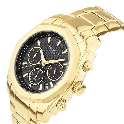 Mens Solar Chronograph Watch In Gold Tone Stainless Steel
