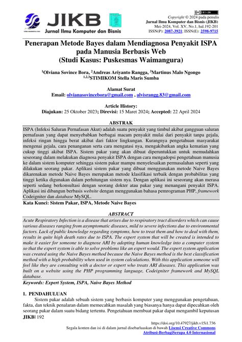 PDF Penerapan Metode Bayes Dalam Mendiagnosa Penyakit ISPA Pada