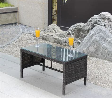 Dropship Outdoor Patio Furniture Coffee Table With Clear Tempered