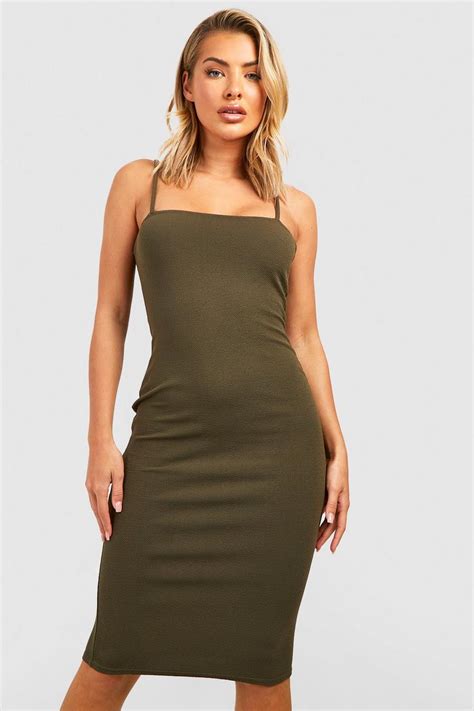 Womens Strappy Square Neck Bodycon Dress Boohoo Uk