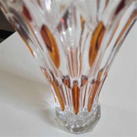 Beautiful Vintage Bohemia Crystal Vase Mid Century Amber Glass Vase