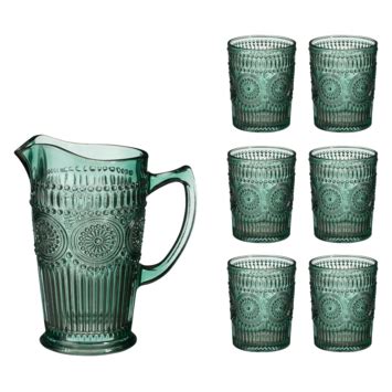 Drinkset Set Van 7 L25 X B23 X H24 Cm Glas Groen Kopen Servies