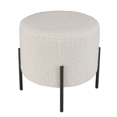 Tabouret Rond X Cm Tissu Bouclette Blanc Pieds M Tal Noir Albane