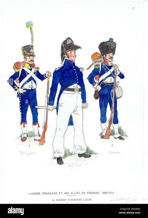 soldats et officier du 1er régiment d infanterie légère en Espagne 1808