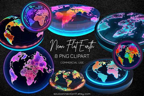 Neon Flat Earth Map PNG Clipart Printable Sticker - Etsy