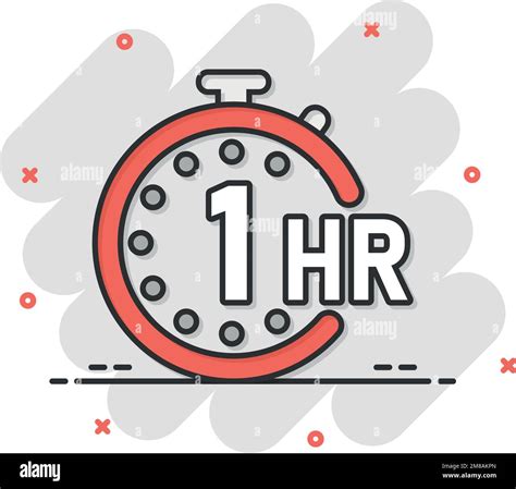 1 hour clock icon in comic style. Timer countdown cartoon vector ...