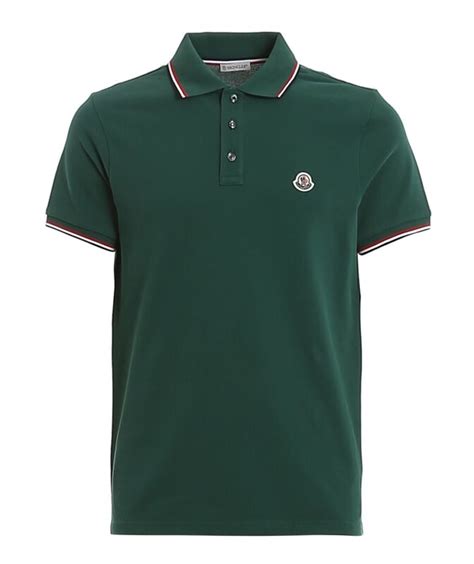 Moncler Regular Fit Stripe Trim Polo Shirt In Green