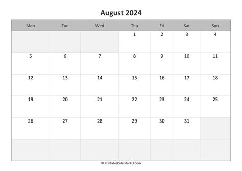 2024 August Calendar Printable Free Printable Template Debee Ethelyn