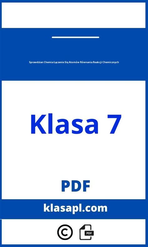 Sprawdzian Chemia Klasa Czenie Si Atom W R Wnania Reakcji Chemicznych