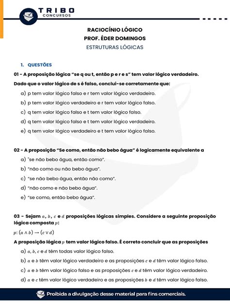 Perguntas De Logica E Raciocinio Com Respostas - Questões de Raciocínio Lógico e Respostas | PDF | Lógica matemática ...