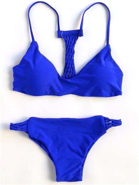 Blue Triangle Open Back Bikini Set Bikinis Swim Outfits Bikini Set