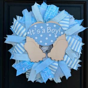 Mesh Baby Shower Wreath For Boy Baby Announcement Wreath For Front