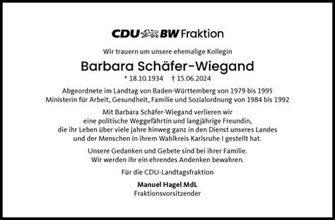 Traueranzeigen von Barbara Schäfer Wiegand stuttgart gedenkt de