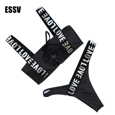 ESSV 2019 Letter Bikini Set Women Swimsuit Sexy Bandage Halter Love