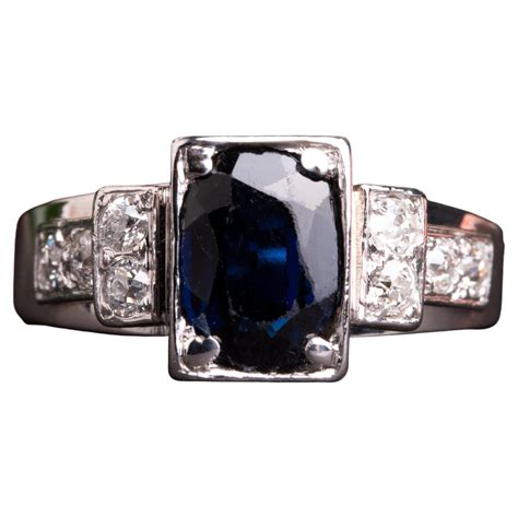 Art Deco Hexagon Rose Cut Diamond Sapphire And Platinum Ring At 1stdibs