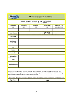 Fillable Online Free Membership Application Forms In Pdfms