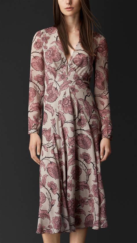 Lyst Burberry Floral Print Layered Silk Dress