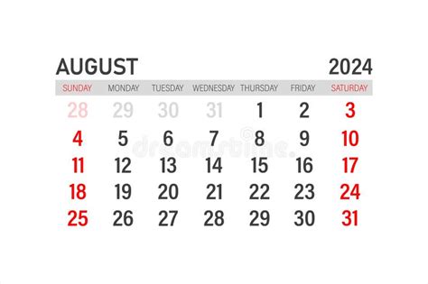 August 2024 Calendar Template Layout For August 2024 Printable