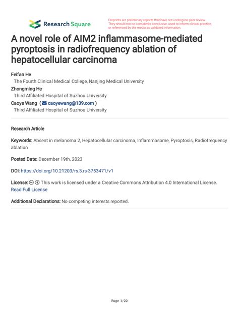 PDF A Novel Role Of AIM2 Inflammasome Mediated Pyroptosis In