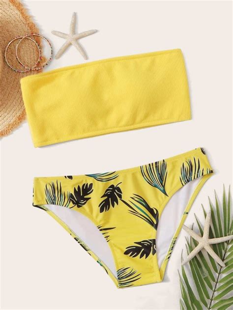 Tropical Rib Bandeau Bikini Swimsuit