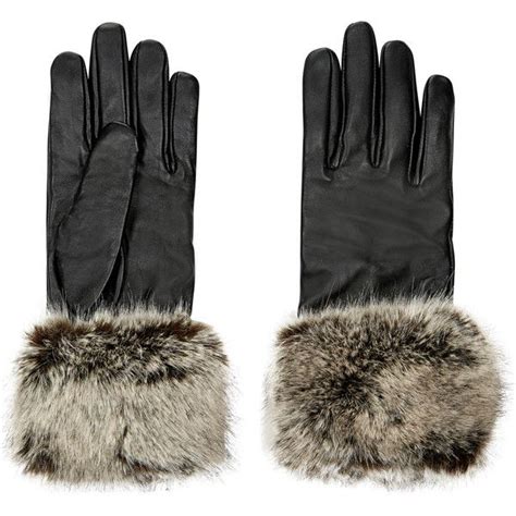 Faux Fur Trim Leather Gloves Black Accessorize Brl Liked On