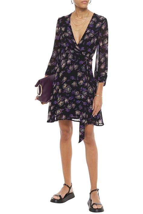 Ganni Floral Print Georgette Mini Wrap Dress The Outnet